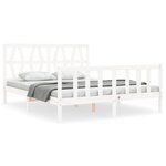 vidaXL Cadre de lit avec tête de lit blanc King Size bois massif