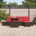 vidaXL Ensemble de canapé de jardin 6 Pièces Marron et rouge polyrotin