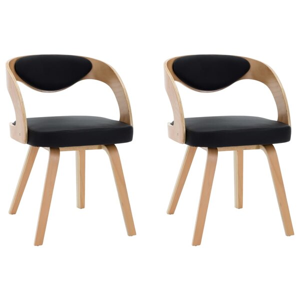 vidaXL Chaises à manger lot de 2 noir bois courbé et similicuir