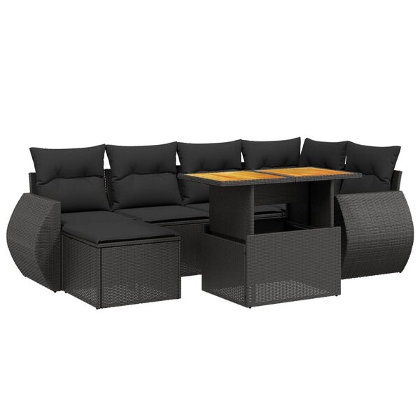 vidaXL Salon de jardin 7 Pièces avec coussins noir résine tressée