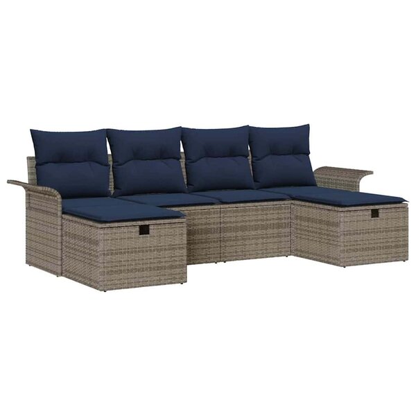 vidaXL Ensemble de canapé de jardin 6 Pièces Gris et marine polyrotin