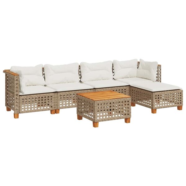 vidaXL Salon de jardin avec coussins 6 Pièces beige résine tressée