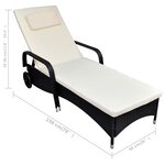 vidaXL Chaise longue avec coussin et roues Résine tressée Noir