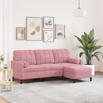 vidaXL Canapé à 3 places avec repose-pieds Rose 180 cm Velours