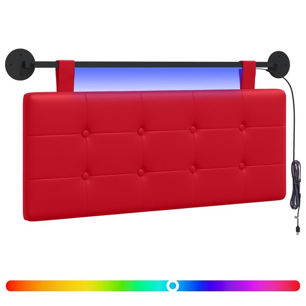 vidaXL Tête de lit suspendue Avec lumière LED Rouge Simili cuir