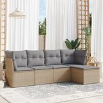 vidaXL Salon de jardin avec coussins 5 Pièces beige résine tressée