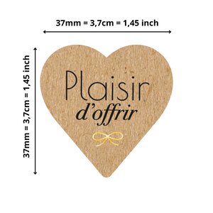 500 Etiquettes Plaisir d'Offir Cœur Kraft Autocollantes en rouleau - 37 x 37 mm - Plaisir d'Offrir - 1 rouleau de 500 Stickers pour fleuriste  entrepreneurs  smallbusiness.