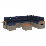 vidaXL Salon de jardin 9 Pièces avec coussins gris résine tressée