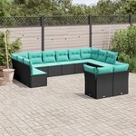vidaXL Salon de jardin avec coussins 12 Pièces noir résine tressée