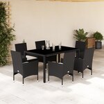 vidaXL Ensemble à manger de jardin et coussins 7 Pièces noir rotin acacia