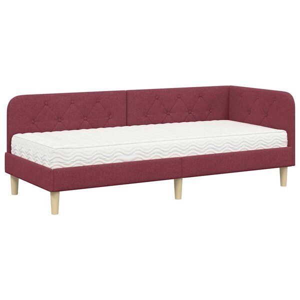 vidaXL Cadre de lit d'angle avec matelas Bordeaux 80 x 200 cm tissu