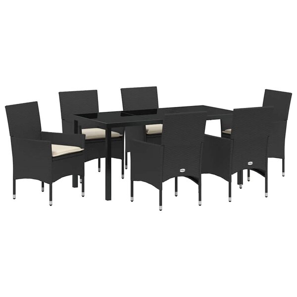 vidaXL Ensemble de salle à manger pour jardin 7 Pièces Noir polyrotin