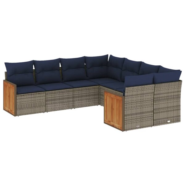 vidaXL Salon de jardin 8 Pièces avec coussins gris résine tressée