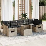 vidaXL Salon de jardin 8 Pièces avec coussins gris clair résine tressée