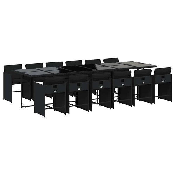 vidaXL Ensemble à manger de jardin 13 Pièces coussins noir résine tressée