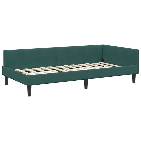 vidaXL Cadre de lit d'angle avec tête de lit Vert foncé 90 x 200 cm