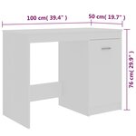 vidaXL Bureau Blanc 100x50x76 cm Bois d'ingénierie