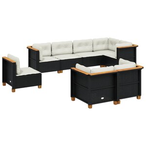 vidaXL Salon de jardin 8 Pièces avec coussins noir résine tressée