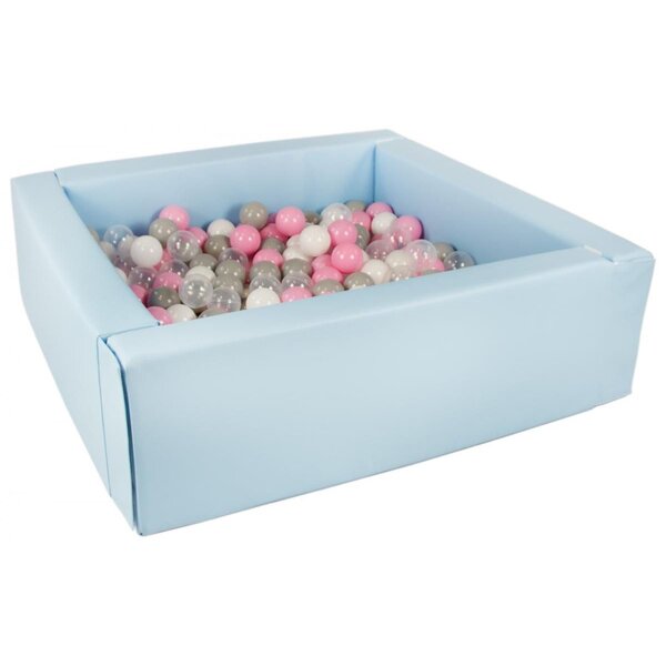 Piscine à balles carrée avec 300 balles - bleu clair/blanc  transparent  rose clair  gris
