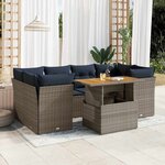 vidaXL Salon de jardin avec coussins 7 Pièces gris résine tressée