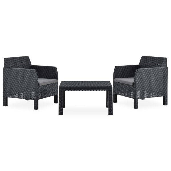 vidaXL Salon de jardin 3 Pièces avec coussins PP Rotin Anthracite