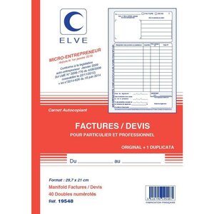 Manifold MICRO-ENTREPRENEUR Factures / Devis A4 40 feuilles Dupli ELVE