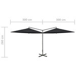 vidaXL Parasol double avec mât en acier Noir 600 cm