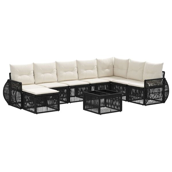 vidaXL Ensemble de canapé de jardin 9 Pièces Noir et blanc crème