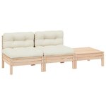 vidaXL Salon de jardin 3 Pièces avec coussins crème Bois de pin massif