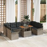 vidaXL Ensemble de jardin de 10 pièces avec coussins en poly rattan gris et acacia