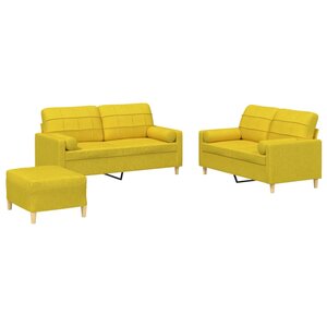 vidaXL Ensemble de canapés 3 Pièces avec coussins jaune clair tissu