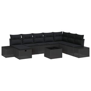 vidaXL Ensemble de canapé de jardin avec coussin 9 Pièces Noir Poly rotin