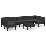 Salon de jardin meuble d'extérieur ensemble de mobilier 8 pièces avec coussins résine tressée noir 02_0017734