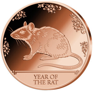 Monnaie YEAR OF THE RAT Chinese Zodiac Signs 1 Oz Cuivre 20 Francs Gabon (PRÉCOMMANDE)