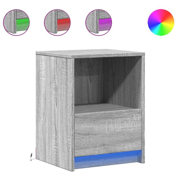 vidaXL Armoires de chevet et lumières LED 2 Pièces sonoma gris