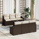 vidaXL Set de canapé de jardin 7 pièces avec coussins marron poly rattan
