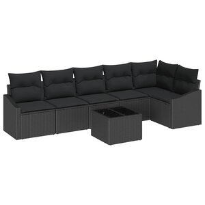 vidaXL Ensemble de Canapés avec coussin 7 Pièces Noir polyrotin