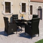vidaXL Ensemble à dîner de jardin 5 Pièces Résine tressée et verre Noir