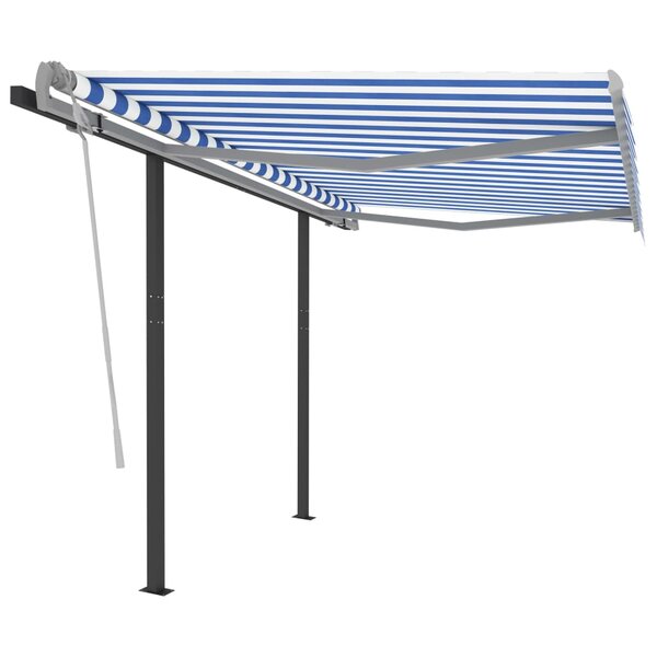 vidaXL Auvent manuel rétractable avec poteaux 3 5x2 5 m Bleu et blanc