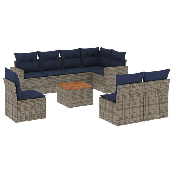 vidaXL Salon de jardin 9 Pièces avec coussins gris résine tressée
