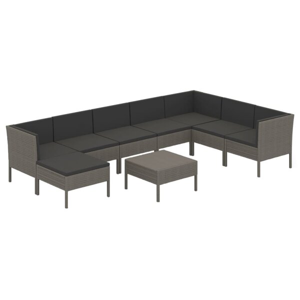 vidaXL Salon de jardin 9 Pièces avec coussins Résine tressée Gris