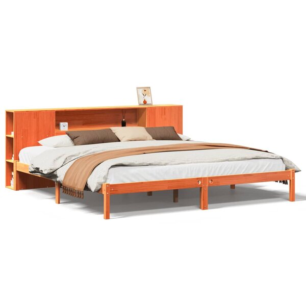 vidaXL Lit bibliothèque sans matelas cire marron 180x200 cm pin massif