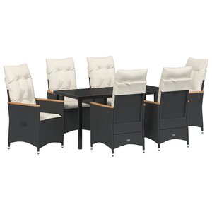 vidaXL Ensemble de salle à manger de jardin de 7 pièces avec coussins en rattan poly noir