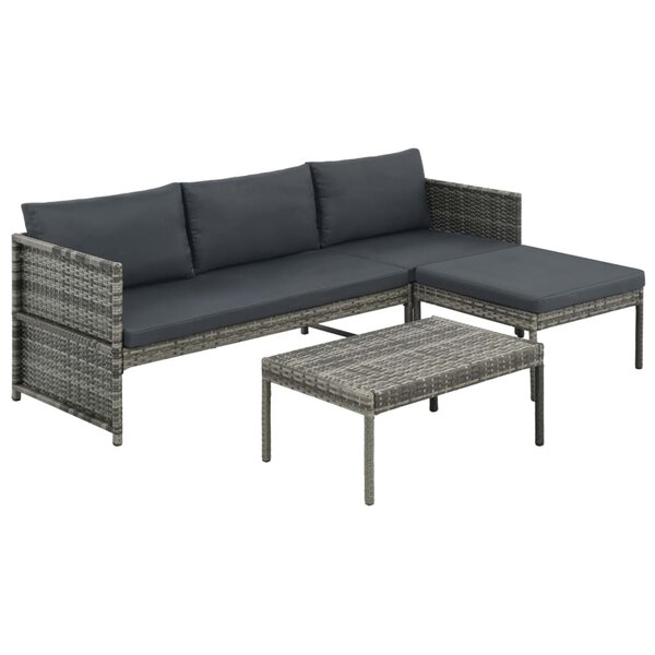 vidaXL Salon de jardin 3 Pièces avec coussins Résine tressée Gris