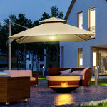 Parasol déporté LED carré double toit inclinable pivotant 360° manivelle piètement acier dim. 3L x 3l x 2 66H m beige