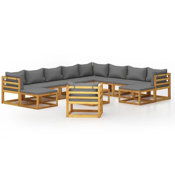vidaXL Salon de jardin 12 Pièces avec coussin Bois d'acacia solide