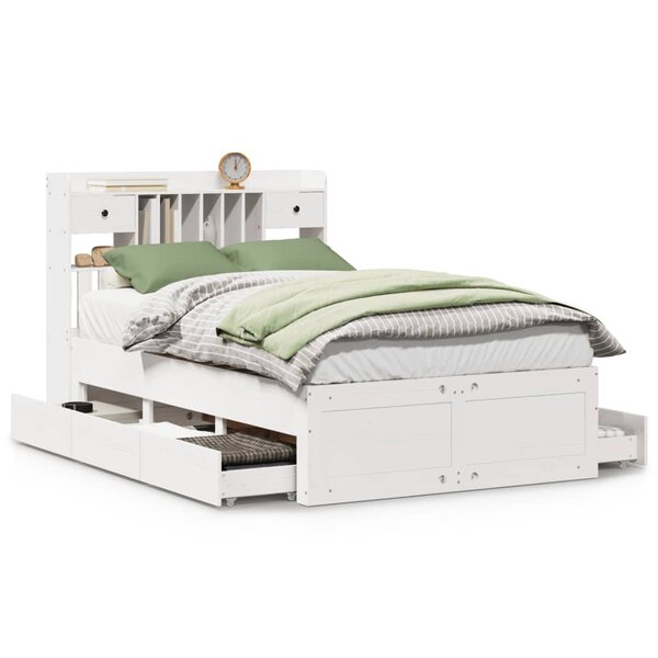 vidaXL Lit bibliothèque sans matelas blanc 135x190 cm bois pin massif