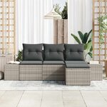 vidaXL Ensemble de canapé de jardin 4 Pièces Gris clair Poly rotin