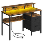 Bureau gaming avec lumières led et multiprise bureau informatique avec support d'écran table avec rangement 2 tiroirs 2 ports usb pour bureau noir boisé 12_0004639