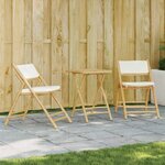 vidaXL Ensemble de bistro pliante 3 Pièces et coussins blanc crème bambou